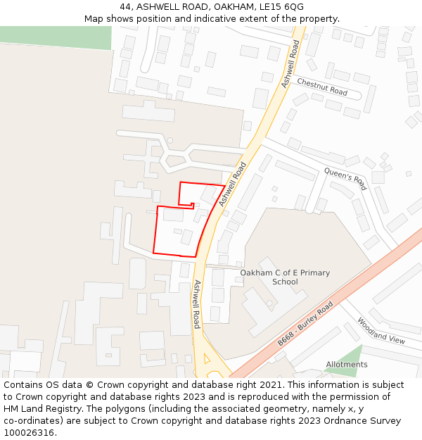 44, ASHWELL ROAD, OAKHAM, LE15 6QG: Location map and indicative extent of plot