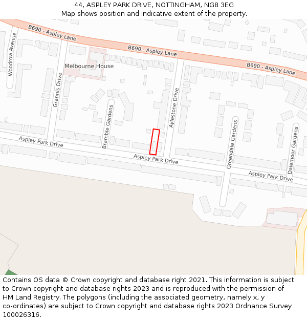 44, ASPLEY PARK DRIVE, NOTTINGHAM, NG8 3EG: Location map and indicative extent of plot