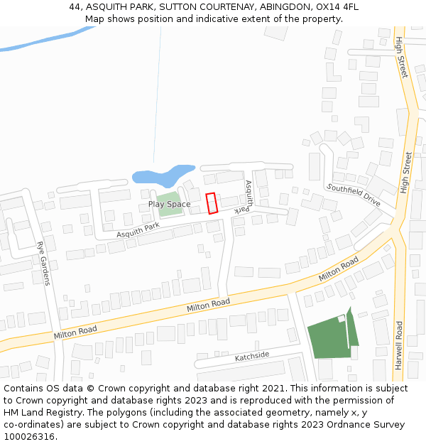 44, ASQUITH PARK, SUTTON COURTENAY, ABINGDON, OX14 4FL: Location map and indicative extent of plot