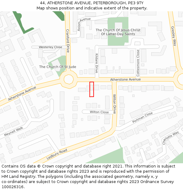44, ATHERSTONE AVENUE, PETERBOROUGH, PE3 9TY: Location map and indicative extent of plot
