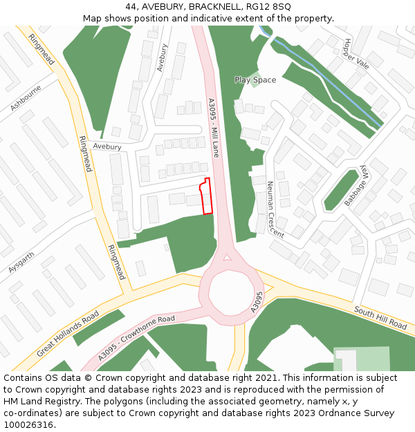 44, AVEBURY, BRACKNELL, RG12 8SQ: Location map and indicative extent of plot