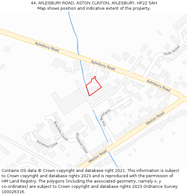 44, AYLESBURY ROAD, ASTON CLINTON, AYLESBURY, HP22 5AH: Location map and indicative extent of plot