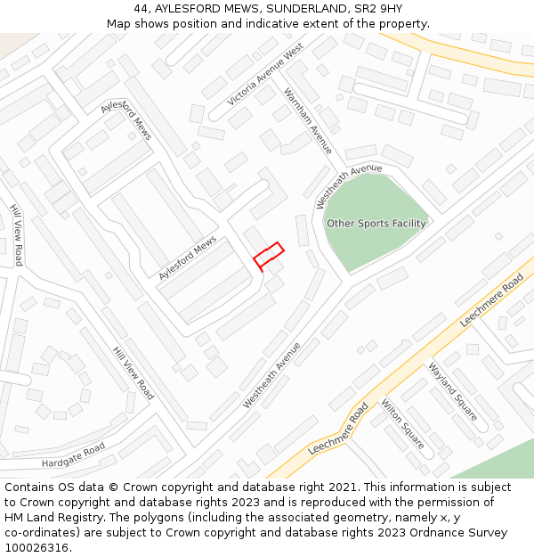 44, AYLESFORD MEWS, SUNDERLAND, SR2 9HY: Location map and indicative extent of plot