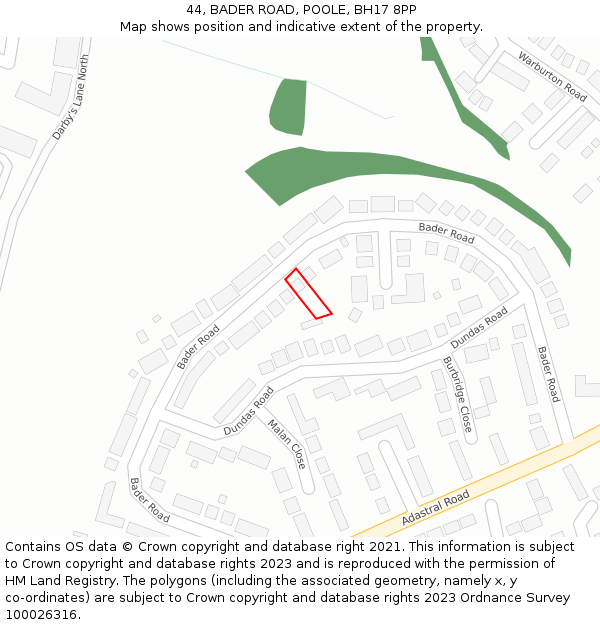 44, BADER ROAD, POOLE, BH17 8PP: Location map and indicative extent of plot