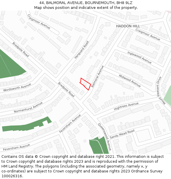 44, BALMORAL AVENUE, BOURNEMOUTH, BH8 9LZ: Location map and indicative extent of plot