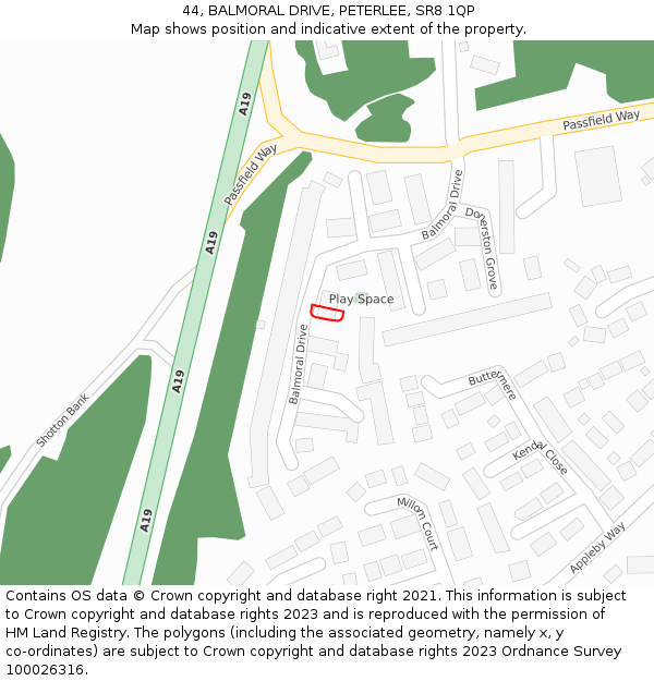 44, BALMORAL DRIVE, PETERLEE, SR8 1QP: Location map and indicative extent of plot