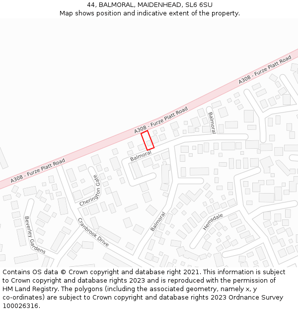 44, BALMORAL, MAIDENHEAD, SL6 6SU: Location map and indicative extent of plot