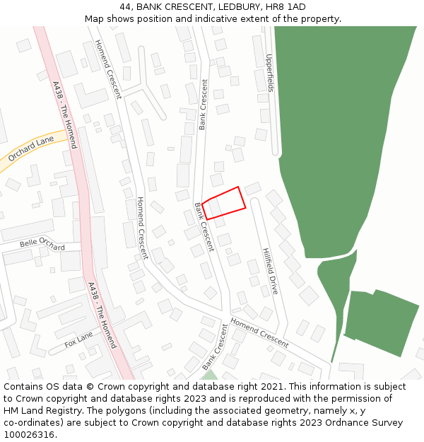 44, BANK CRESCENT, LEDBURY, HR8 1AD: Location map and indicative extent of plot