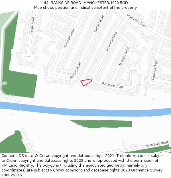 44, BANKSIDE ROAD, MANCHESTER, M20 5GD: Location map and indicative extent of plot