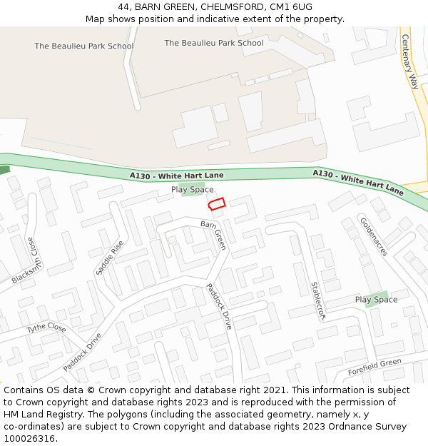 44, BARN GREEN, CHELMSFORD, CM1 6UG: Location map and indicative extent of plot