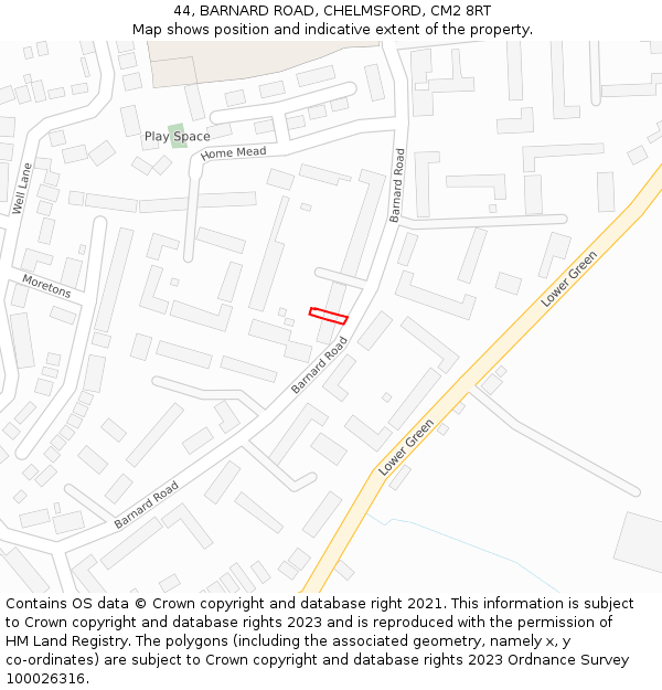 44, BARNARD ROAD, CHELMSFORD, CM2 8RT: Location map and indicative extent of plot