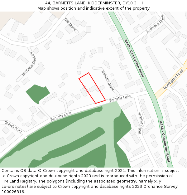 44, BARNETTS LANE, KIDDERMINSTER, DY10 3HH: Location map and indicative extent of plot