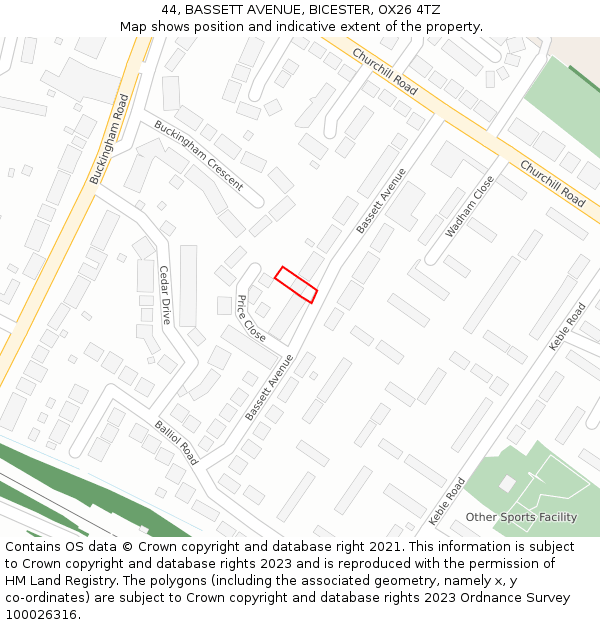 44, BASSETT AVENUE, BICESTER, OX26 4TZ: Location map and indicative extent of plot