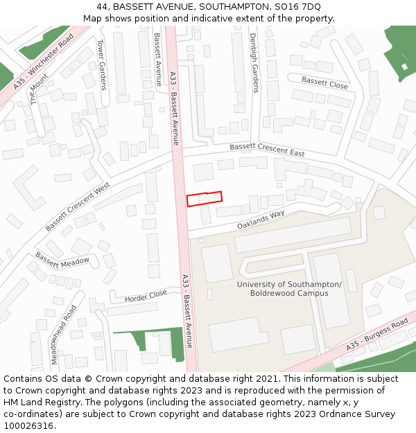 44, BASSETT AVENUE, SOUTHAMPTON, SO16 7DQ: Location map and indicative extent of plot