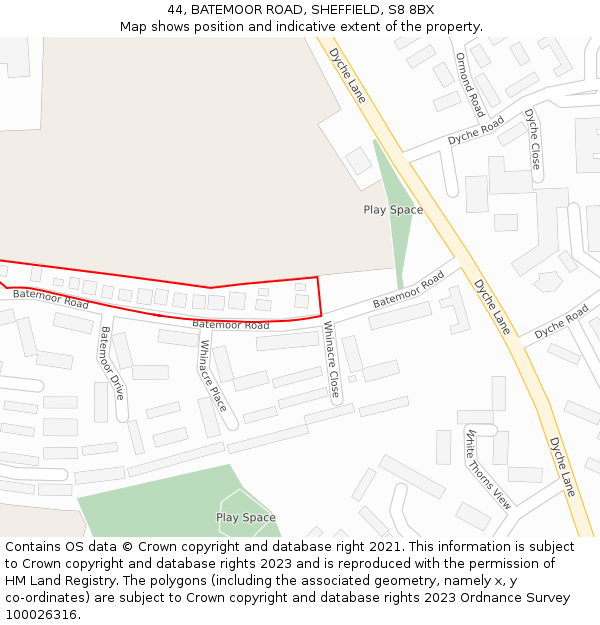 44, BATEMOOR ROAD, SHEFFIELD, S8 8BX: Location map and indicative extent of plot