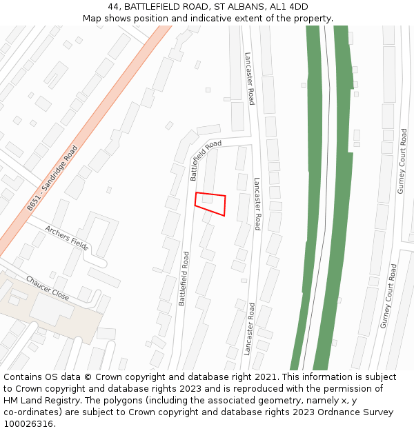 44, BATTLEFIELD ROAD, ST ALBANS, AL1 4DD: Location map and indicative extent of plot