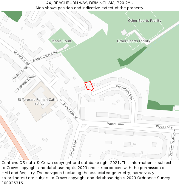 44, BEACHBURN WAY, BIRMINGHAM, B20 2AU: Location map and indicative extent of plot