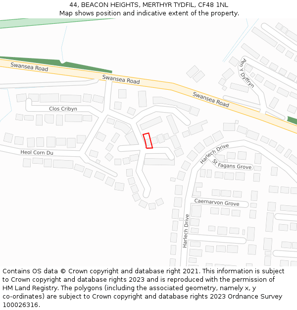 44, BEACON HEIGHTS, MERTHYR TYDFIL, CF48 1NL: Location map and indicative extent of plot