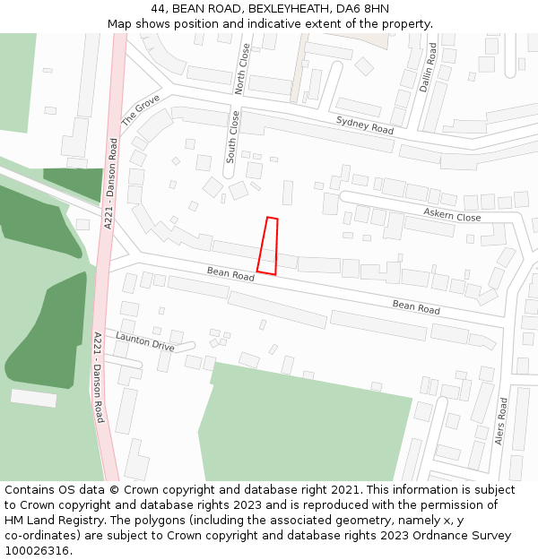 44, BEAN ROAD, BEXLEYHEATH, DA6 8HN: Location map and indicative extent of plot