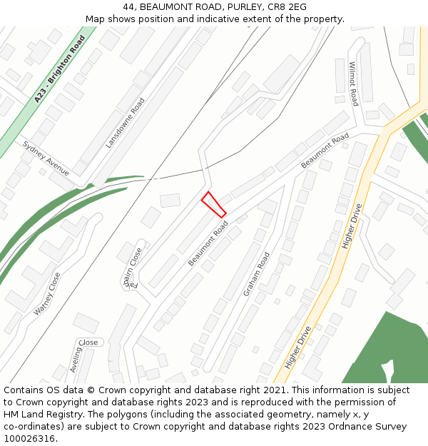 44, BEAUMONT ROAD, PURLEY, CR8 2EG: Location map and indicative extent of plot