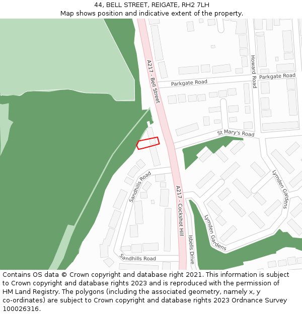 44, BELL STREET, REIGATE, RH2 7LH: Location map and indicative extent of plot