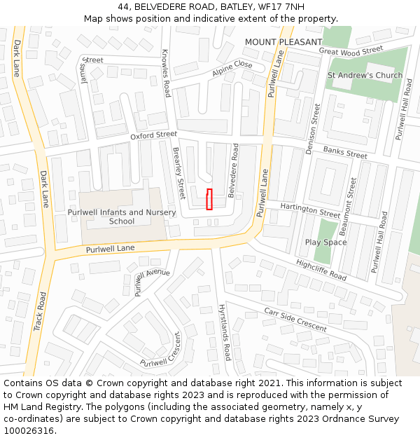 44, BELVEDERE ROAD, BATLEY, WF17 7NH: Location map and indicative extent of plot