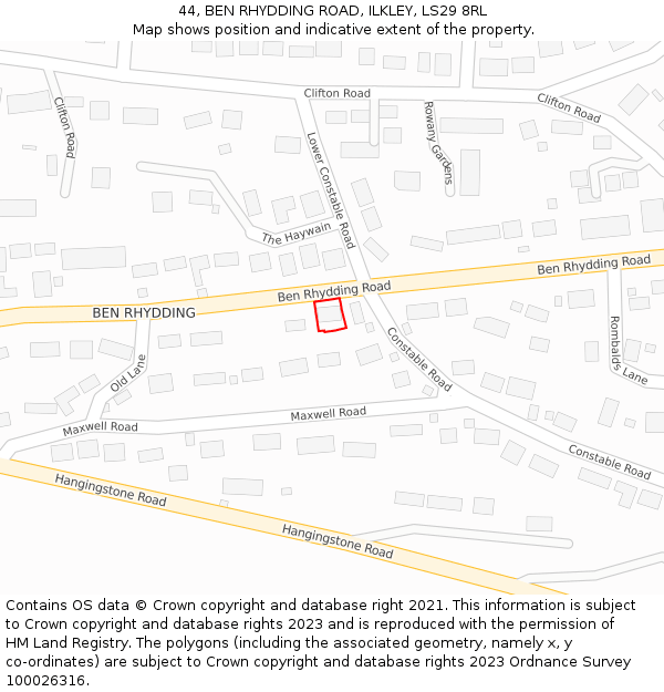 44, BEN RHYDDING ROAD, ILKLEY, LS29 8RL: Location map and indicative extent of plot