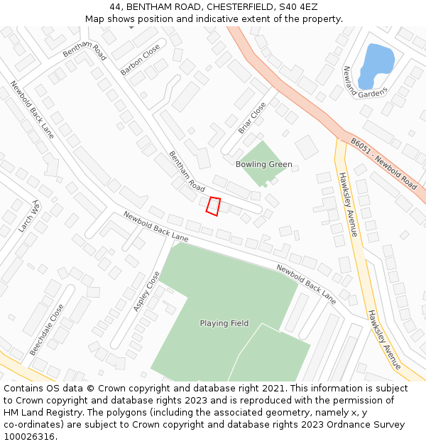 44, BENTHAM ROAD, CHESTERFIELD, S40 4EZ: Location map and indicative extent of plot