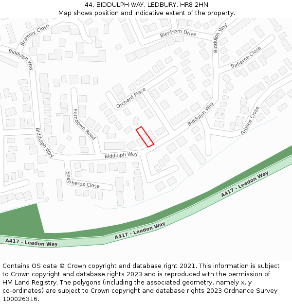 44, BIDDULPH WAY, LEDBURY, HR8 2HN: Location map and indicative extent of plot