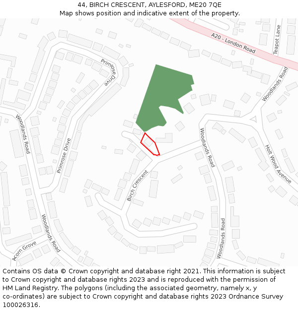 44, BIRCH CRESCENT, AYLESFORD, ME20 7QE: Location map and indicative extent of plot