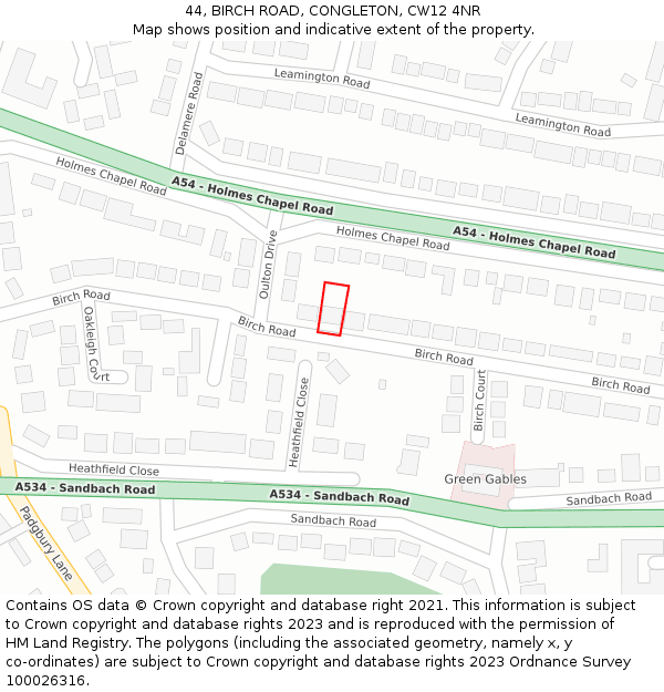 44, BIRCH ROAD, CONGLETON, CW12 4NR: Location map and indicative extent of plot