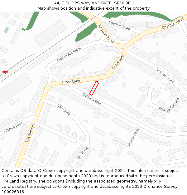 44, BISHOPS WAY, ANDOVER, SP10 3EH: Location map and indicative extent of plot