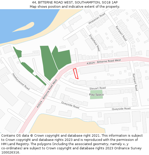 44, BITTERNE ROAD WEST, SOUTHAMPTON, SO18 1AP: Location map and indicative extent of plot