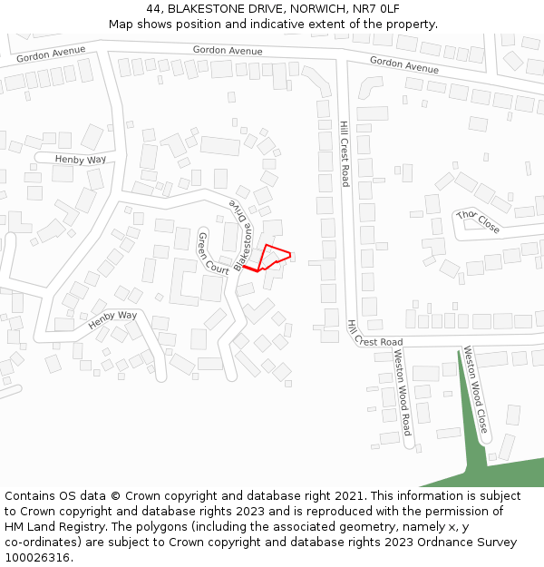 44, BLAKESTONE DRIVE, NORWICH, NR7 0LF: Location map and indicative extent of plot