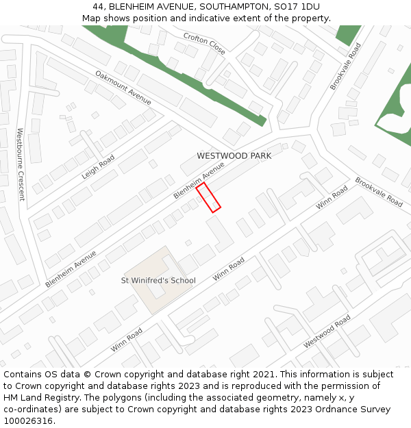 44, BLENHEIM AVENUE, SOUTHAMPTON, SO17 1DU: Location map and indicative extent of plot