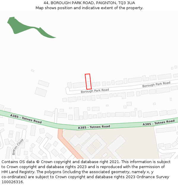 44, BOROUGH PARK ROAD, PAIGNTON, TQ3 3UA: Location map and indicative extent of plot