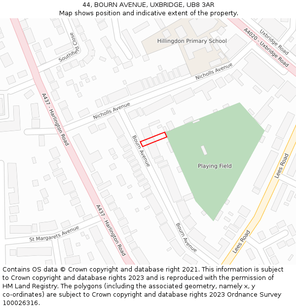 44, BOURN AVENUE, UXBRIDGE, UB8 3AR: Location map and indicative extent of plot