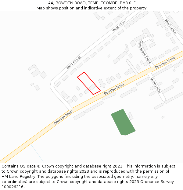 44, BOWDEN ROAD, TEMPLECOMBE, BA8 0LF: Location map and indicative extent of plot