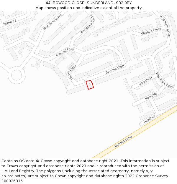 44, BOWOOD CLOSE, SUNDERLAND, SR2 0BY: Location map and indicative extent of plot