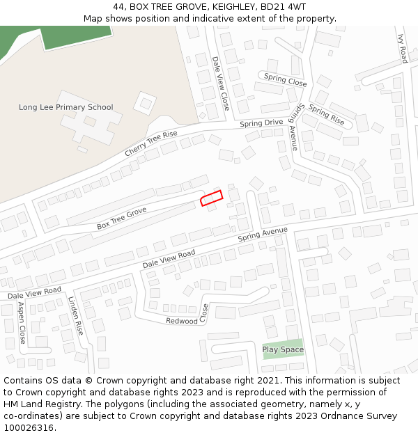 44, BOX TREE GROVE, KEIGHLEY, BD21 4WT: Location map and indicative extent of plot