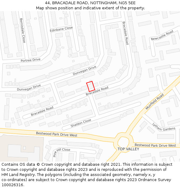 44, BRACADALE ROAD, NOTTINGHAM, NG5 5EE: Location map and indicative extent of plot