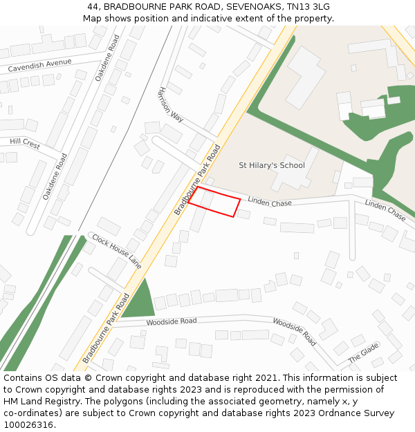44, BRADBOURNE PARK ROAD, SEVENOAKS, TN13 3LG: Location map and indicative extent of plot