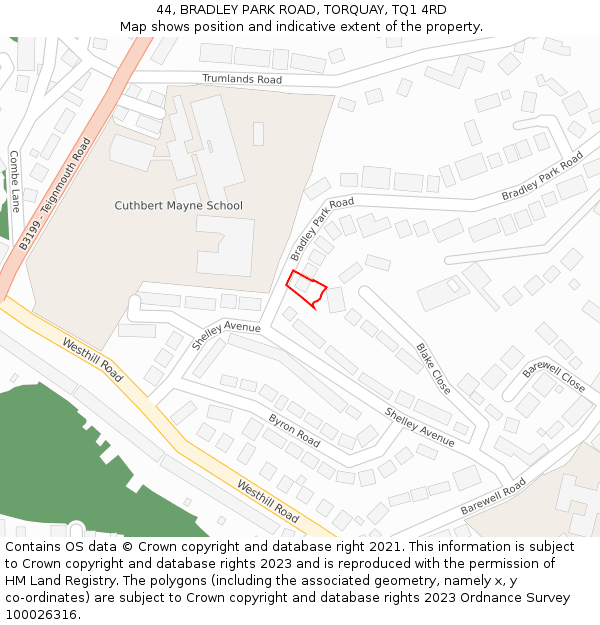 44, BRADLEY PARK ROAD, TORQUAY, TQ1 4RD: Location map and indicative extent of plot
