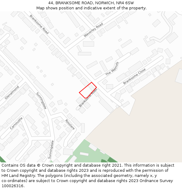 44, BRANKSOME ROAD, NORWICH, NR4 6SW: Location map and indicative extent of plot