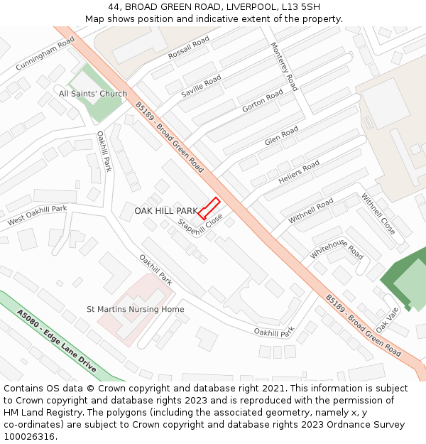44, BROAD GREEN ROAD, LIVERPOOL, L13 5SH: Location map and indicative extent of plot