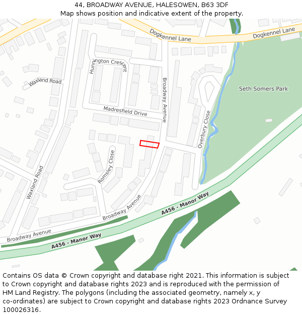 44, BROADWAY AVENUE, HALESOWEN, B63 3DF: Location map and indicative extent of plot