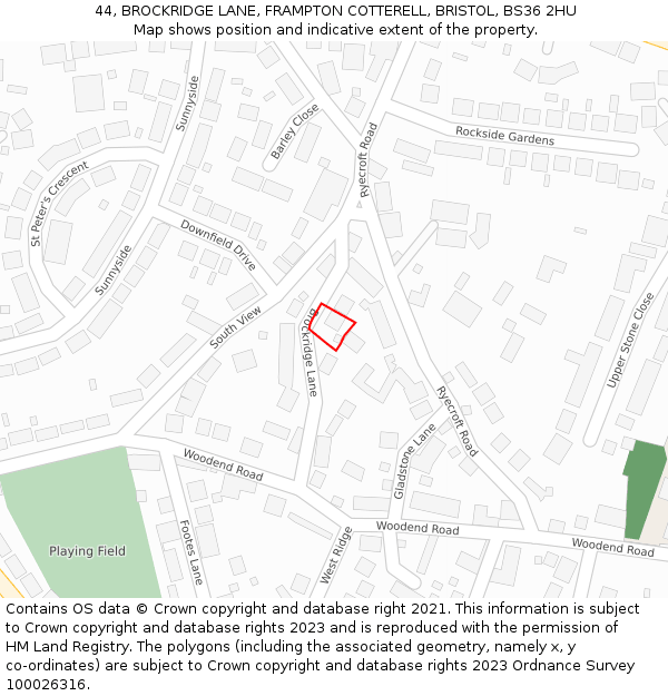 44, BROCKRIDGE LANE, FRAMPTON COTTERELL, BRISTOL, BS36 2HU: Location map and indicative extent of plot