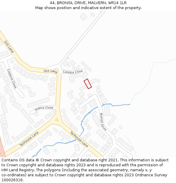 44, BRONSIL DRIVE, MALVERN, WR14 1LR: Location map and indicative extent of plot