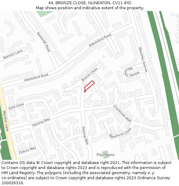 44, BRONZE CLOSE, NUNEATON, CV11 4YD: Location map and indicative extent of plot