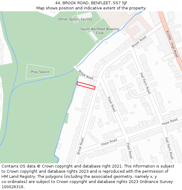 44, BROOK ROAD, BENFLEET, SS7 5JF: Location map and indicative extent of plot